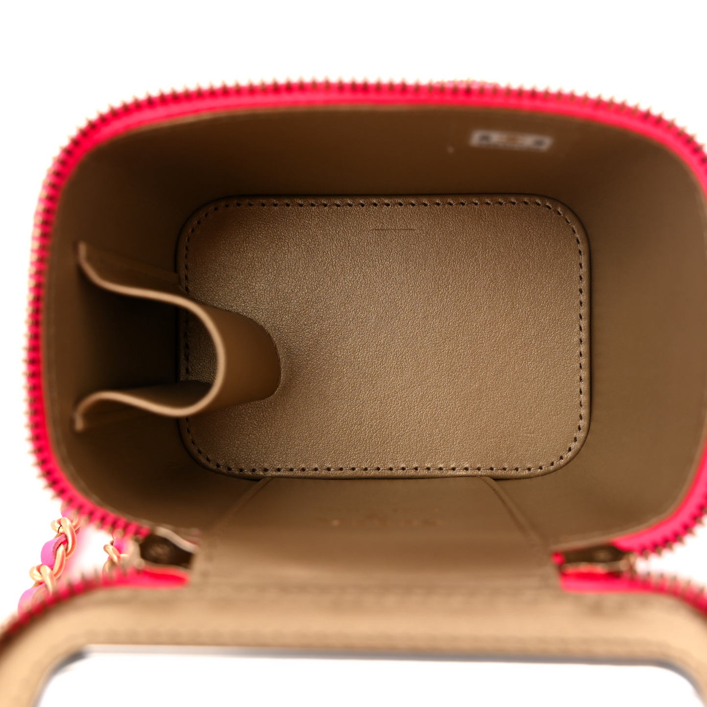 Patent Quilted Pearl Crush Mini Vanity Case With Chain Neon Pink