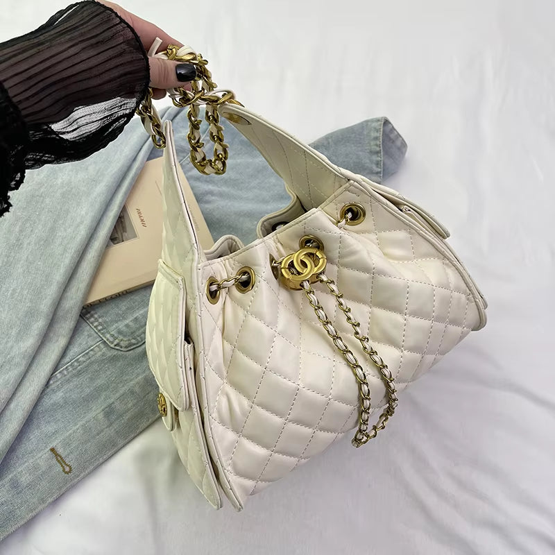 Trendy Chain Designed Large Capaci oulder Bag Woven Faionable High End Feel Cool Street Sle ex Bag with Magnetic