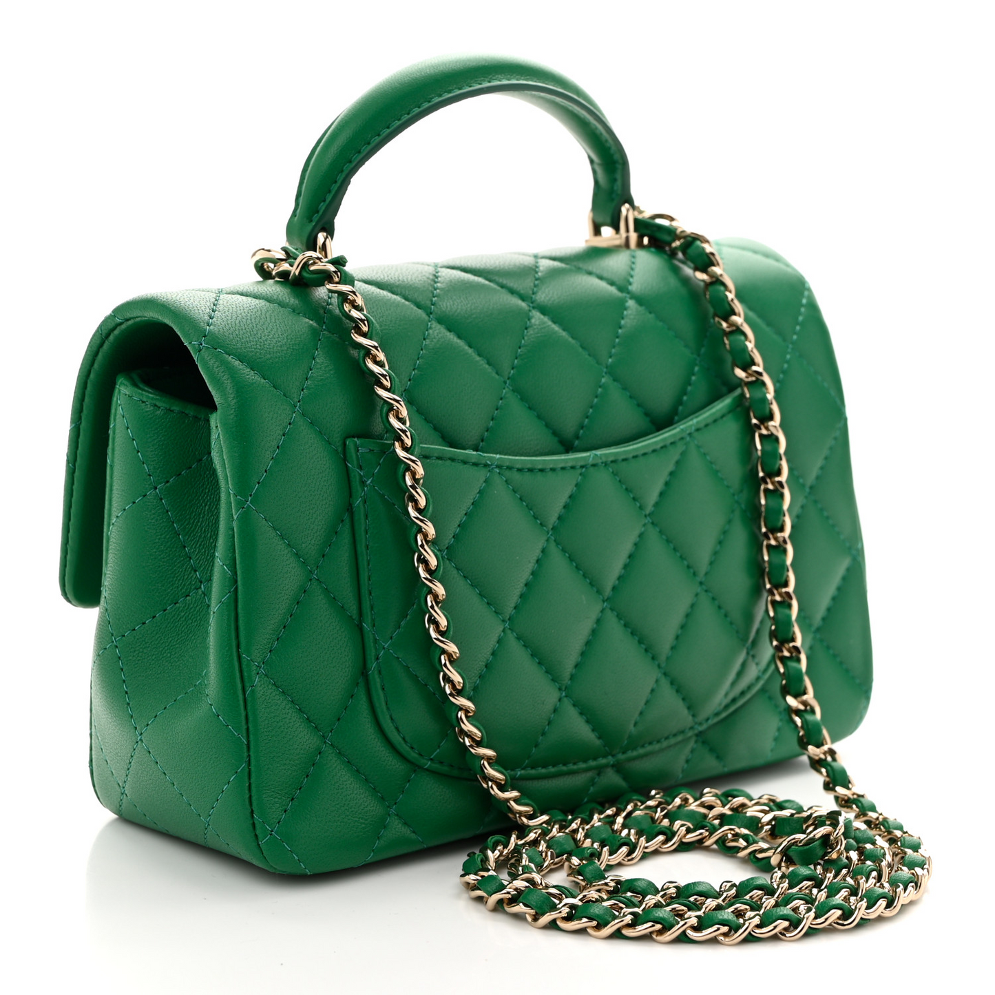 Lambskin Quilted Mini Top Handle Rectangular Flap Green