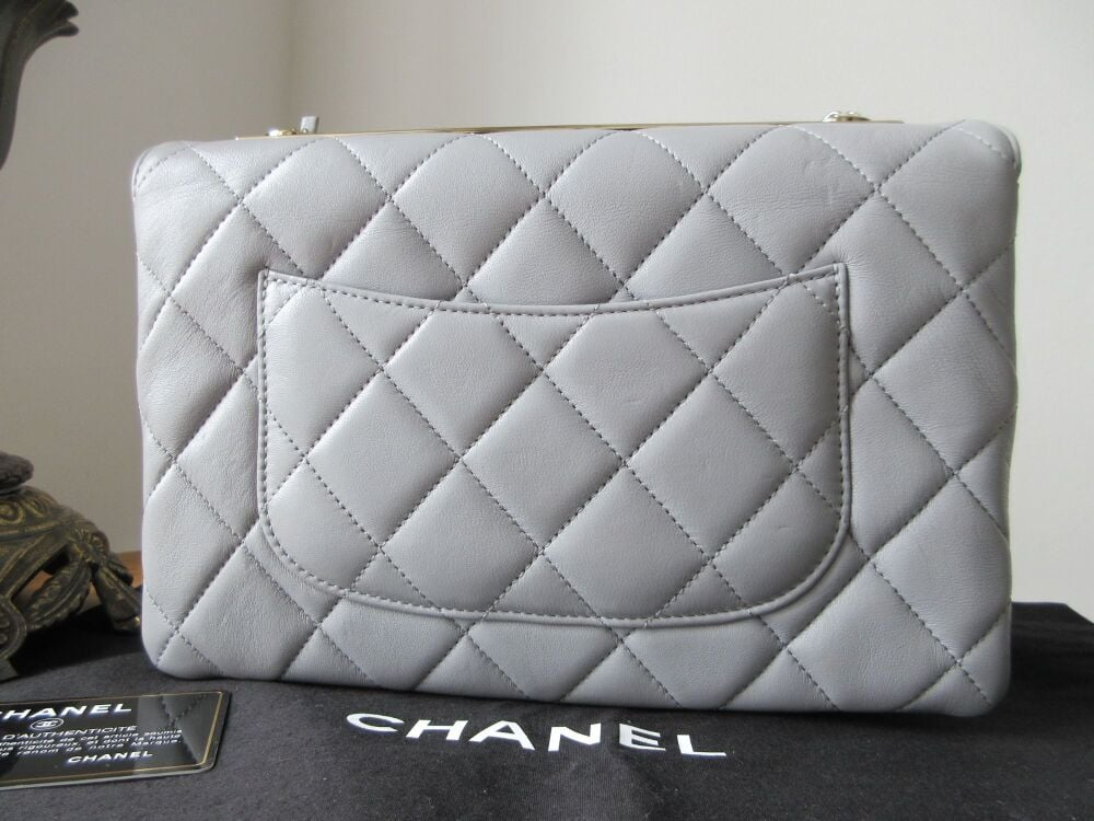 Chanel Trendy CC Flap Shoulder Bag in Large Quilted Grey Lambskin with Champagne Gold Hardware