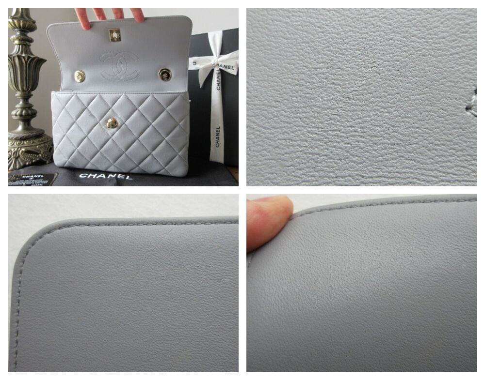 Chanel Trendy CC Flap Shoulder Bag in Large Quilted Grey Lambskin with Champagne Gold Hardware