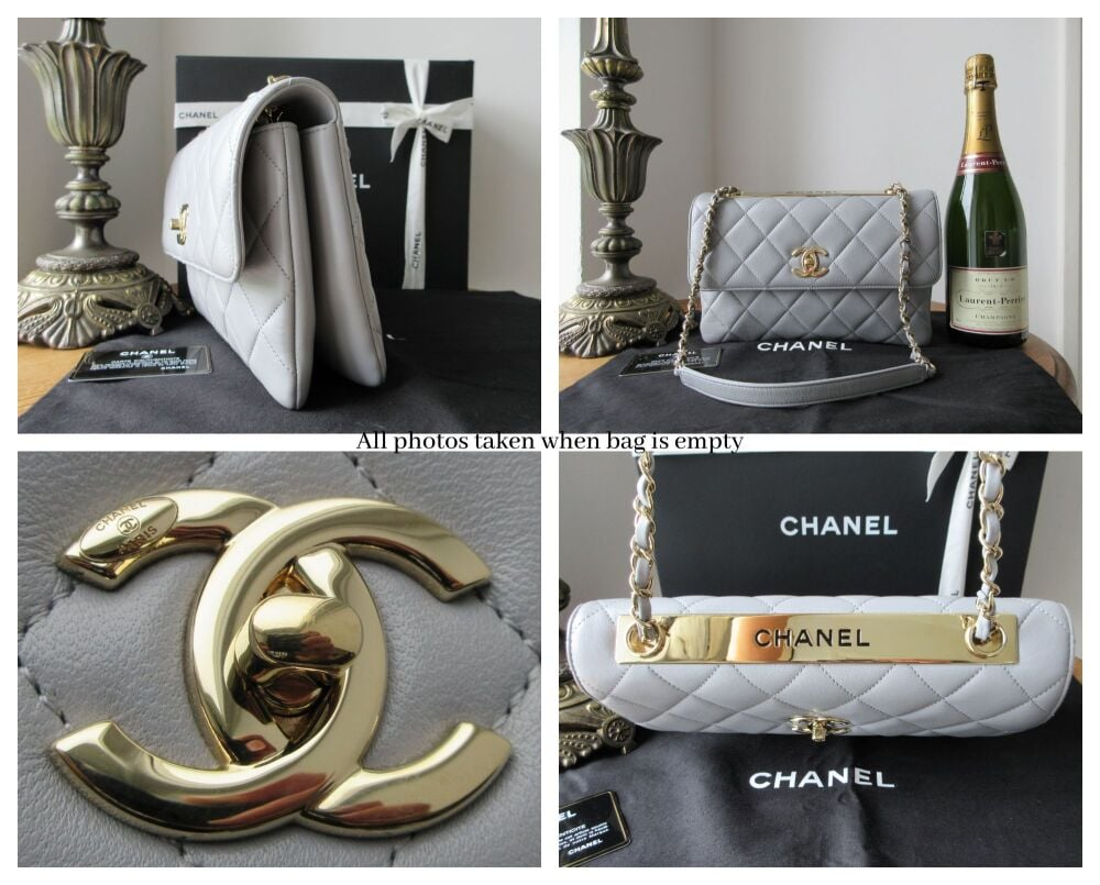 Chanel Trendy CC Flap Shoulder Bag in Large Quilted Grey Lambskin with Champagne Gold Hardware