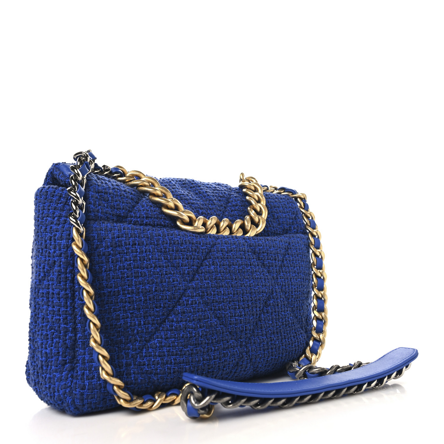 Tweed Quilted Large Chanel 19 Flap Blue