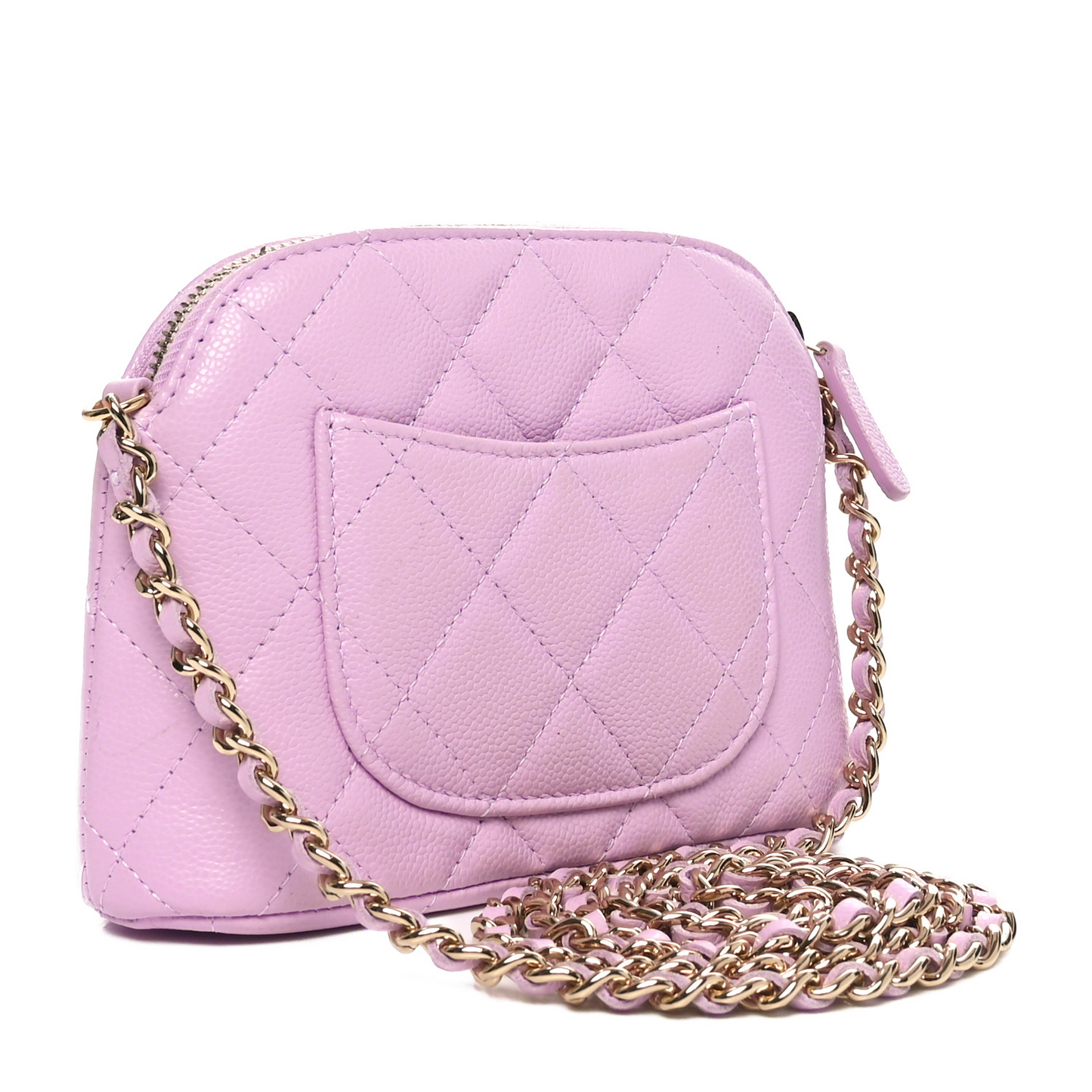 Caviar Quilted Clutch with Chain Light Purple
