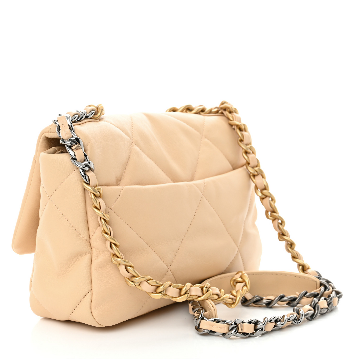 Shiny Goatskin Quilted Medium Chanel 19 Flap Beige
