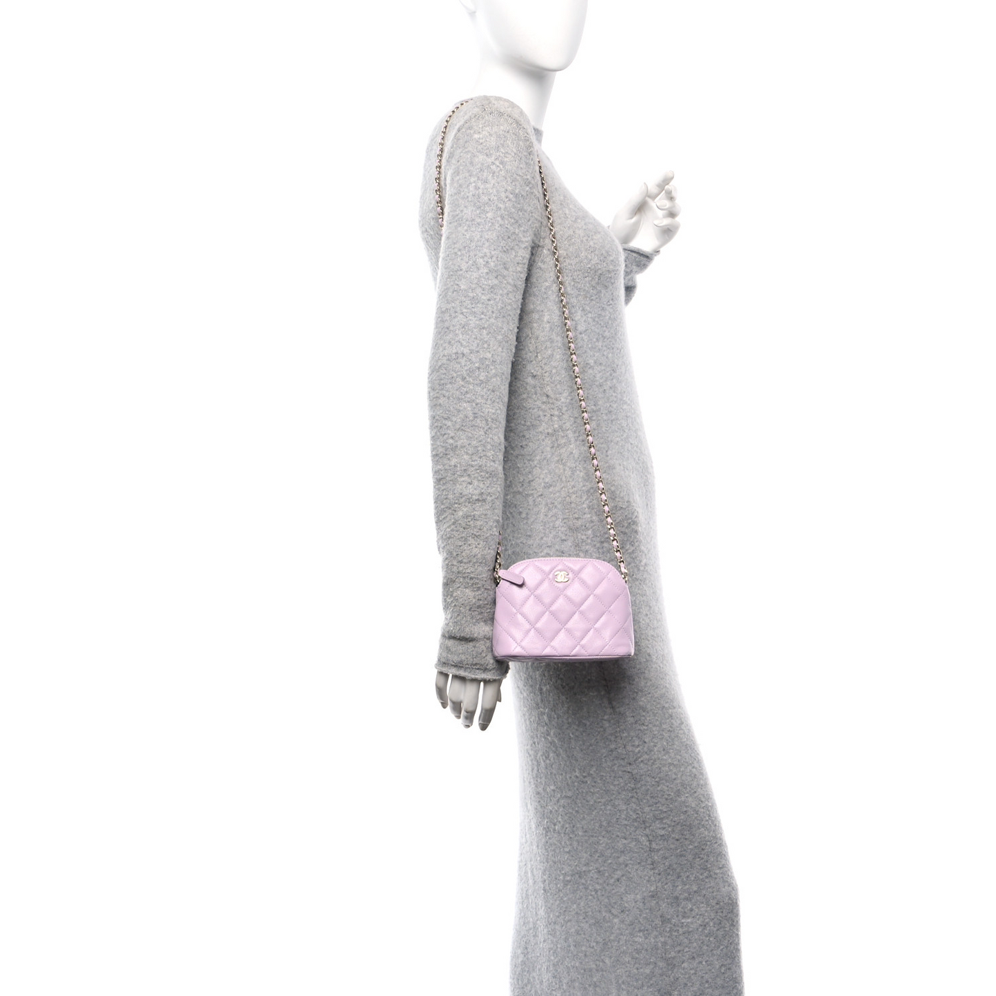 Caviar Quilted Clutch with Chain Light Purple