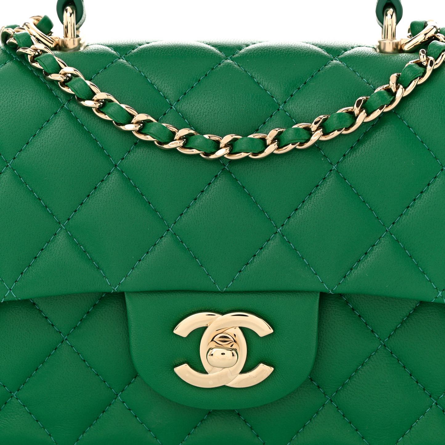 Lambskin Quilted Mini Top Handle Rectangular Flap Green