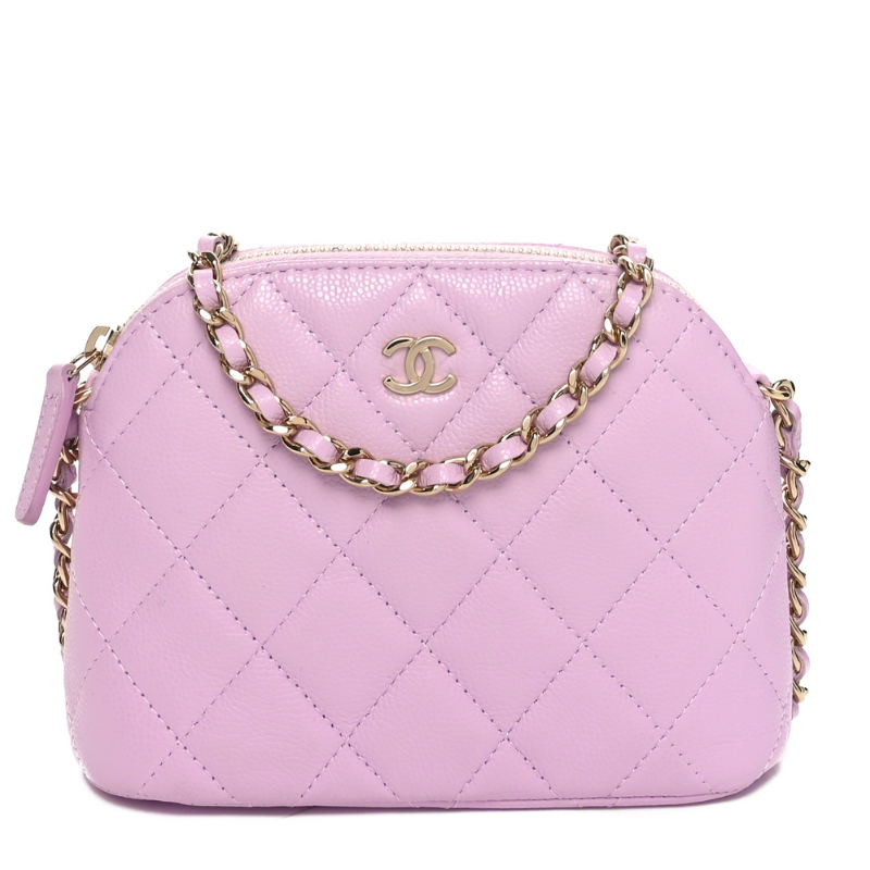 Caviar Quilted Clutch with Chain Light Purple