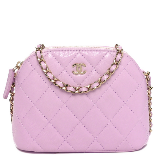 Caviar Quilted Clutch with Chain Light Purple