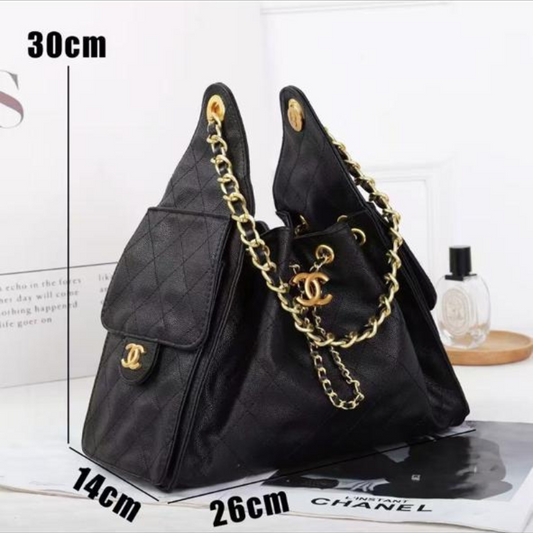 Washed Denim Bucket Bag Hobo Underarm Bag Top Layer Cowhide Chain Drawstring Soft Vintage Single Shoulder Bag for Women