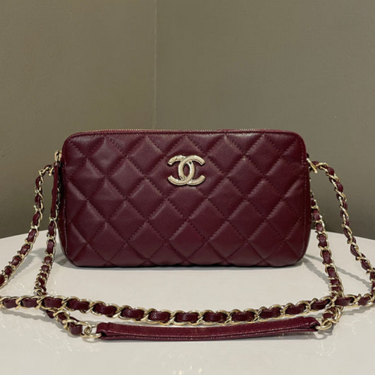 Chanel Quilted Cc Double Zip Camera Bag Burgundy Caviar
