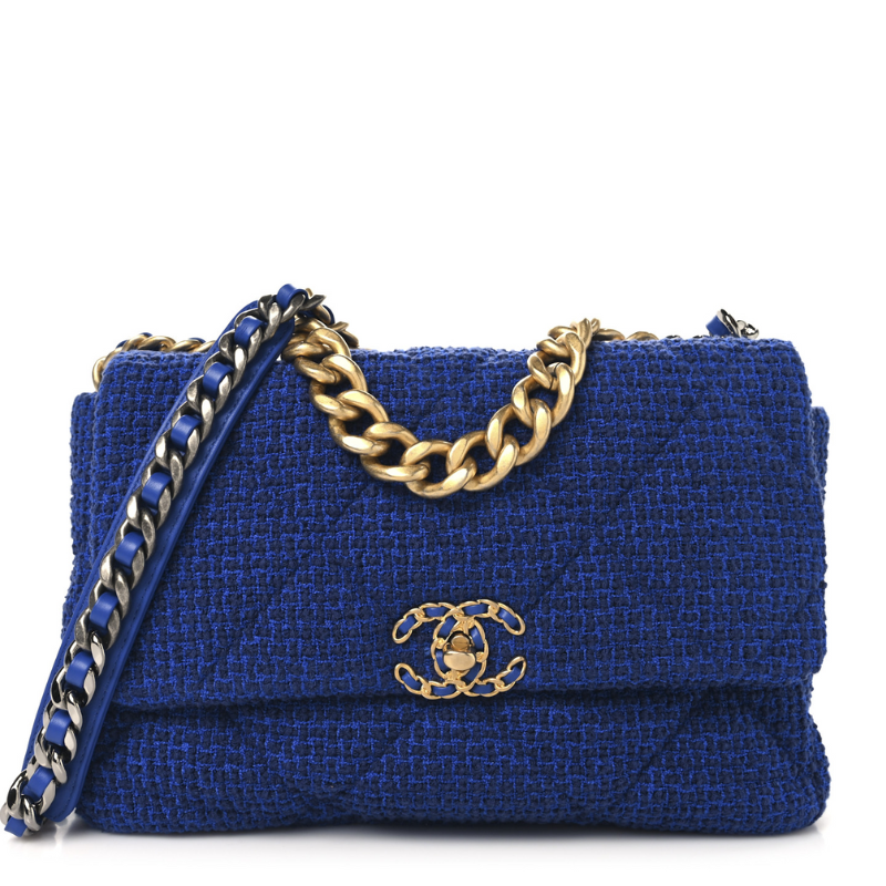 Tweed Quilted Large Chanel 19 Flap Blue