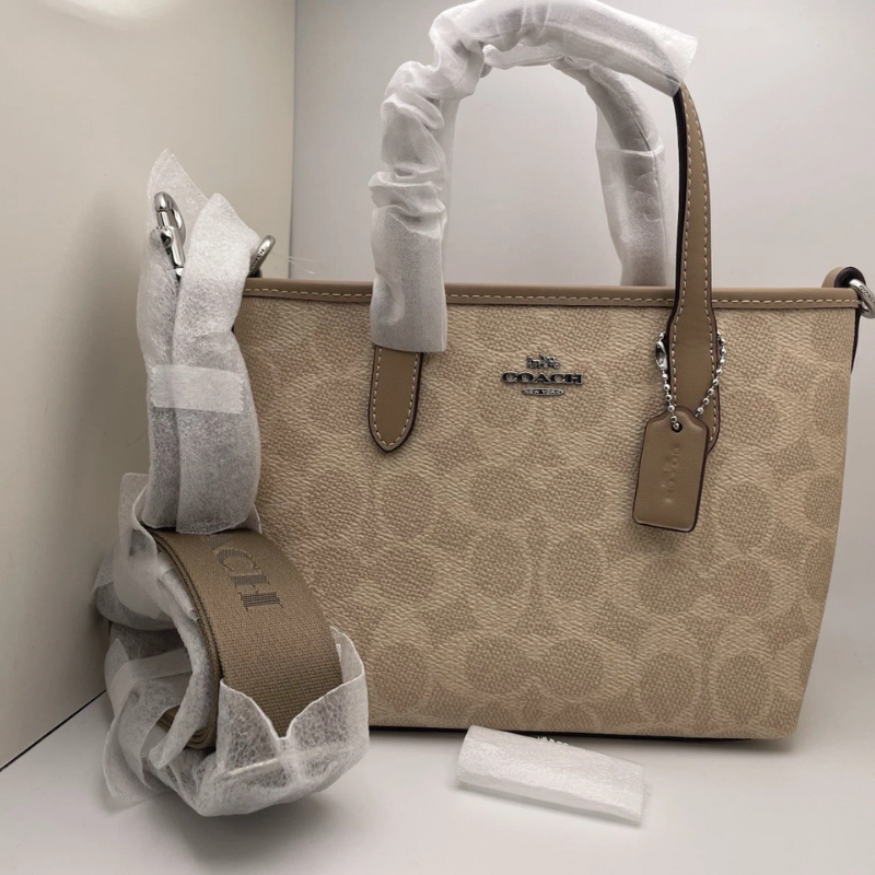 COACH/CW032 City Mini Tote Bag Signature Canvas Crossbody/Sand Taupe