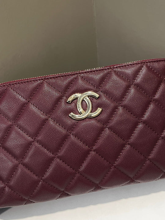Chanel Quilted Cc Double Zip Camera Bag Burgundy Caviar
