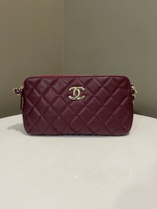 Chanel Quilted Cc Double Zip Camera Bag Burgundy Caviar