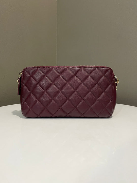 Chanel Quilted Cc Double Zip Camera Bag Burgundy Caviar