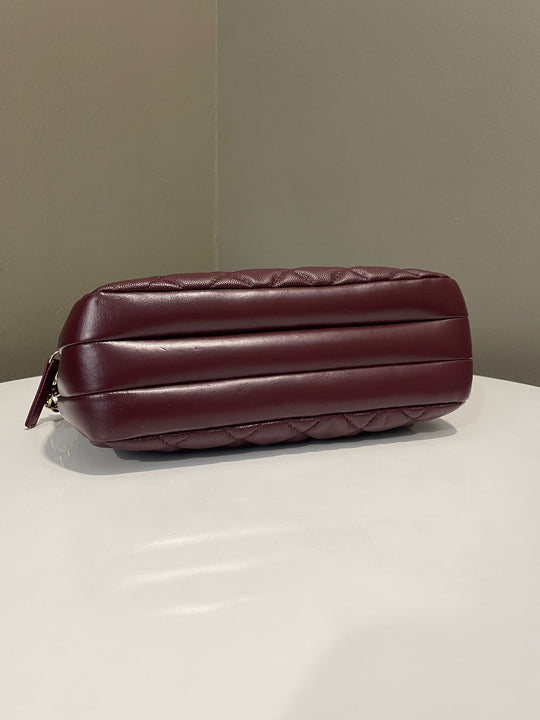 Chanel Quilted Cc Double Zip Camera Bag Burgundy Caviar