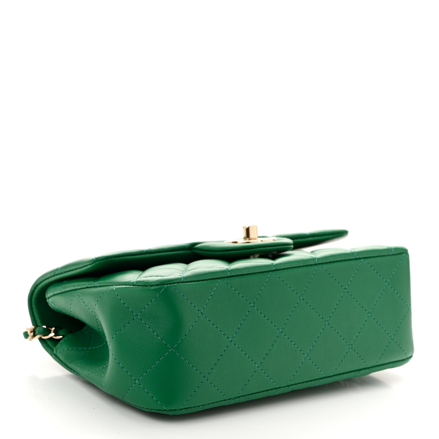 Lambskin Quilted Mini Top Handle Rectangular Flap Green