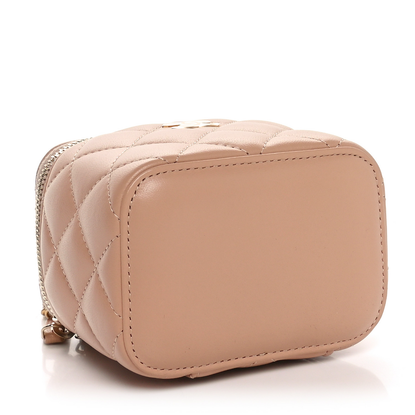 Lambskin Quilted Top Handle Mini Vanity Case With Chain Beige